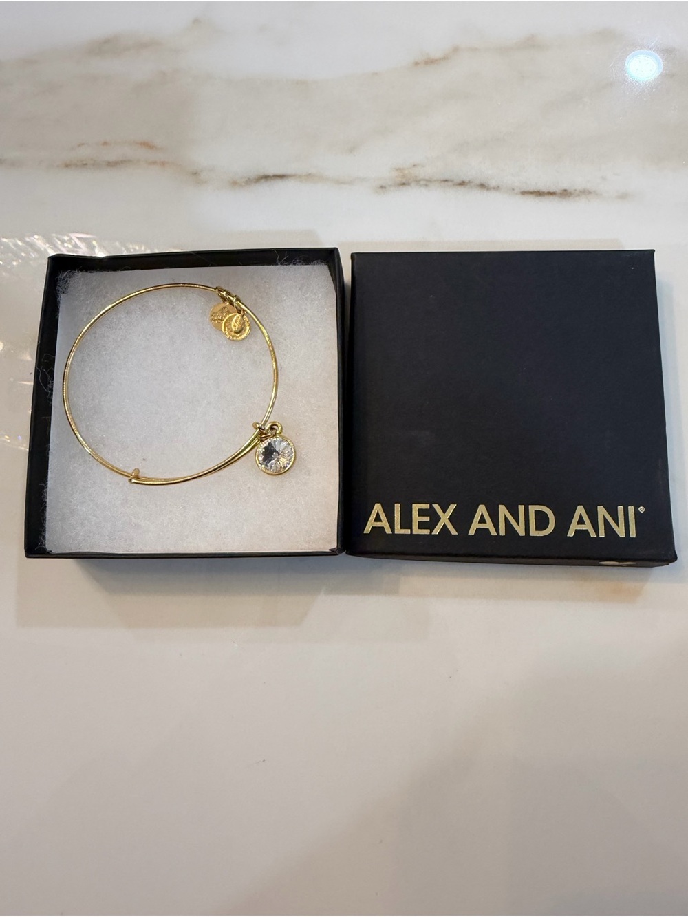 Alex and Ani Gold Crystal Charm - April Birthstone -  Expandable Bangle Bracelet